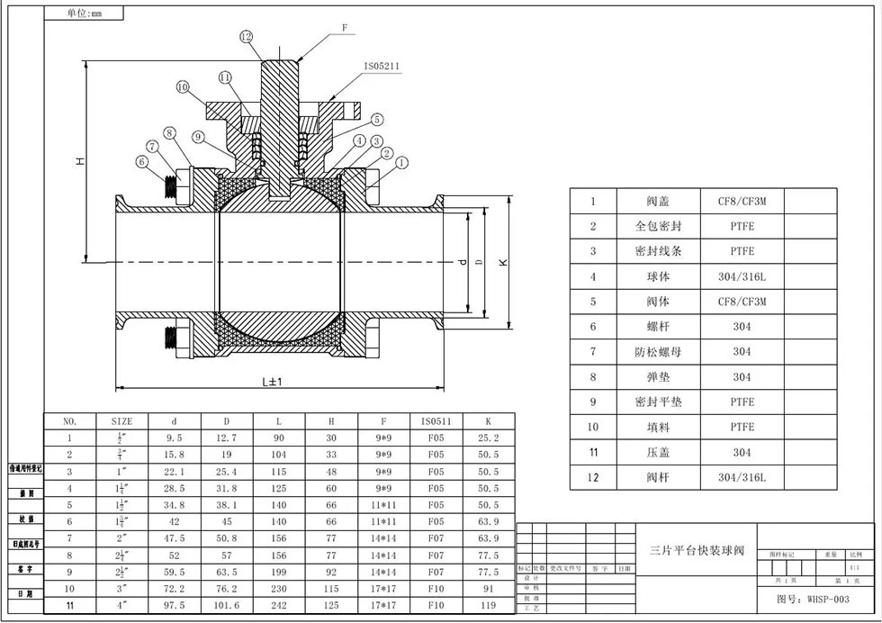  3-PC Clamped Sanitary Ball Valve with ISO 5211 Direct Mounting Pad