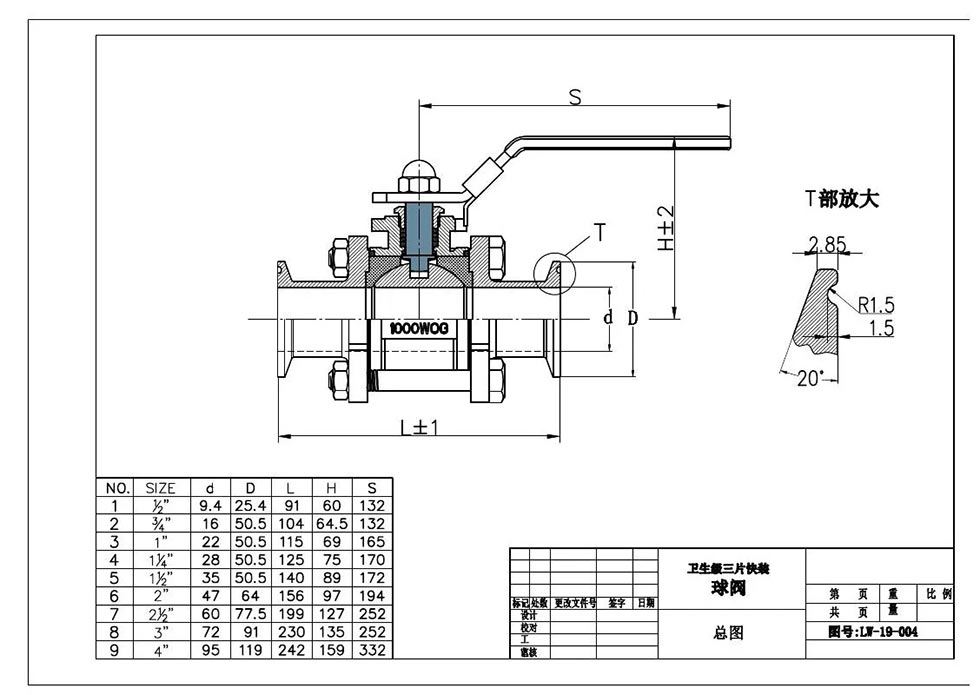 Hygienic Ball Valves Clamped 3 PCS Ball Valve